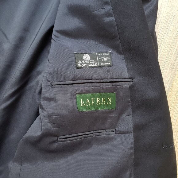 Mens Ralph Lauren Navy Blue Wool Suit Jacket size XL with 2 Gold Button Front - Picture 10 of 14